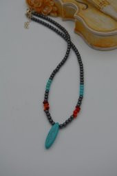 STONEAGE HEMATİT TURKUAZ VE MERCAN KOLYE thumbnail 4