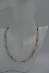 STONEAGE PEMBE KUVARS VE TURKUAZ TAŞLI KOLYE thumbnail 1