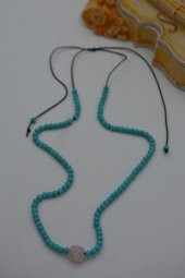 STONEAGE JEWELLERY Pembe Kuvars ve Turkuaz Taşlı Metalsiz Kolye thumbnail 1