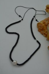 STONEAGE jEWELLERY İnci ve Oniks Taşlı Metalsiz Kolye thumbnail 2