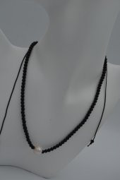 STONEAGE jEWELLERY İnci ve Oniks Taşlı Metalsiz Kolye thumbnail 3