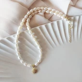 Vaoov 925 Ayar Gümüş Midye Kabuğu İnci Kolye thumbnail 4