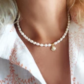 Vaoov 925 Ayar Gümüş Midye Kabuğu İnci Kolye thumbnail 1