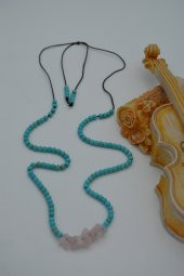 STONEAGE JEWELLERY Pembe Kuvars ve Turkuaz Taşlı Metalsiz Kolye thumbnail 2