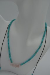 STONEAGE JEWELLERY Pembe Kuvars ve Turkuaz Taşlı Metalsiz Kolye thumbnail 5