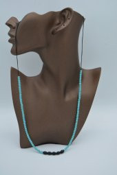 STONEAGE JEWELLERY Arpa Oniks ve turkuaz Taşlı Metalsiz Kolye thumbnail 3