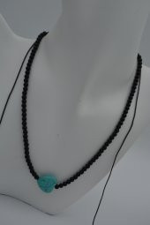 STONEAGE JEWELLERY Kalp Turkuaz ve Oniks Taşlı Metalsiz Kolye thumbnail 1