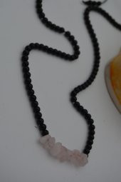 STONEAGE JEWELLERY Pembe Kuvars ve Oniks Taşlı Metalsiz Kolye - 1