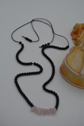 STONEAGE JEWELLERY Pembe Kuvars ve Oniks Taşlı Metalsiz Kolye - 2