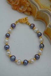 STONEAGE JEWELLERY Beyaz ve Siyah İnci Doğal Taşlı Bilek thumbnail 5