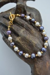 STONEAGE JEWELLERY Beyaz ve Siyah İnci Doğal Taşlı Bilek thumbnail 6