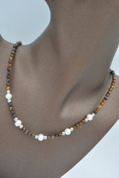 STONEAGE Kaplan Gözü ve İnci Taşlı Bayan Kolye thumbnail 2