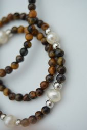 STONEAGE Kaplan Gözü ve İnci Taşlı Bayan Kolye thumbnail 6