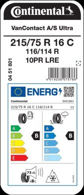 Continental 215/75 R16C 116/114R VanContact A/S Ultra 10PR Hafif Ticari Dört Mevsim Lastiği Üretim 2024 - 2