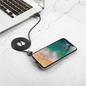 Baseus Suction Cup Serisi 2.4A Oyuncu Apple iPhone Lightning Data Şarj Kablosu 1 Metre Siyah CALXP-A01 - 7