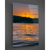 İstanbul Gün Batımı Dikey Cam Tablo - 1