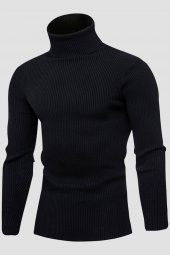 Unisex 2’li Hazır Paket Siyah - Gri Balıkçı Yaka Kaşkorse Şardonlu Slimfit Boğazlı Kazak - 2