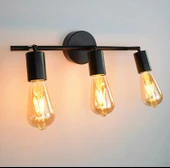 Rsylight Retro 3 Lü Siyah Metal 180 Derece Mafsallı Dekoratif Rustik Tavan Duvar Aplik - 1