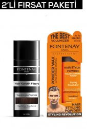 Fontenay Saç Dolgunlaştırıcı KeratinFibers Koyu Kahve Topik Saç Tozu 50gr+Ultra Strong Toz Wax 2Li Set - 1