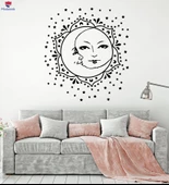 Oturma Odası, Yatak Odası Duvar Sticker Ay Ve Güneş Yıldız Çiçek Yüz Yatak Odası Dekor Çıkartmaları - 1