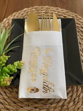 Gold Yaldızlı Beyaz Hoş Geldin Ramazan Cepli Aır Touch Peçete 12 lı 40x40 - 1