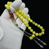 İmame Nakkaş İşlemeli Küre Model Püsküllü 10-10mm Beyrut Kehribar Tesbih thumbnail 1