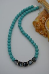 STONEAGE Turkuaz ve Dantelli Akik Doğal Taş Bayan Kolye thumbnail 4