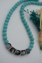 STONEAGE Turkuaz ve Dantelli Akik Doğal Taş Bayan Kolye thumbnail 6