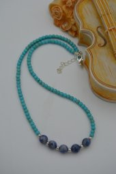 STONEAGE Turkuaz ve Sodalit Doğal Taşlı Bayan Kolye thumbnail 3