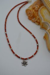 STONEAGE Mercan Taşlı Kar Tanesi Bayan Doğal Taş Kolye thumbnail 6