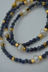 STONEAGE Safir ve İnci Taşlı Bayan Doğal Taş Kolye - 6