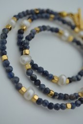 STONEAGE Safir ve İnci Taşlı Bayan Doğal Taş Kolye - 7