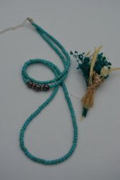 STONEAGE Turkuaz ve Hematit Taşlı Kısa Uzun Kullanılabilen Kolye thumbnail 6