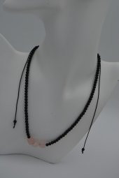 STONEAGE JEWELLERY Pembe Kuvars ve Oniks Taşlı Metalsiz Kolye thumbnail 3