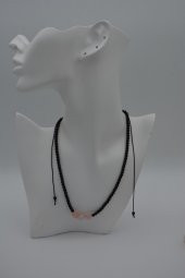 STONEAGE JEWELLERY Pembe Kuvars ve Oniks Taşlı Metalsiz Kolye thumbnail 4