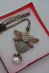 STONEAGE Zirkon Taşlı Arı Kolye Zincir Hediyeli ve Özel Kutusunda thumbnail 1