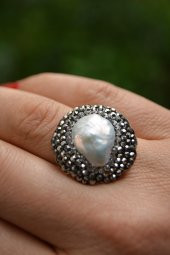 STONEAGE Sakız İncisi El Yapımı Ayarlanabilir Kadın Yüzük thumbnail 4