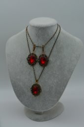 STONEAGE Yakut ve Zirkon Taşlı Kolye ve Küpe Set Takım - 9