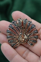 STONEAGE Broş Yaka İğnesi Tavuskuşu Zirkon Taşlı thumbnail 3