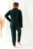 Nisanca Büyük Beden Kışlık Düğmeli Ekose Desen Yılbaşı Temalı  Kadın Süet Pijama Takımı - 12