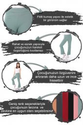 Kız Çocuk İkili İspanyol Paça Yüksek Bel Toparlayıcı Fitilli Uzun Tayt Pantolon - 4