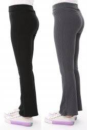 Kız Çocuk İkili İspanyol Paça Yüksek Bel Toparlayıcı Fitilli Uzun Tayt Pantolon - 9