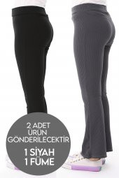 Kız Çocuk İkili İspanyol Paça Yüksek Bel Toparlayıcı Fitilli Uzun Tayt Pantolon - 10