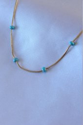 316L Çelik Gold Renk Mavi Topçuk Model Kadın Kolye thumbnail 1