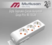 MUTLUSAN Ri-tech 3lü Topraklı Grup Priz Klemensli Çocuk Korumalı - 3