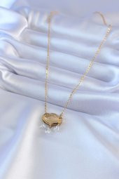 316L Çelik Gold Renk Lotus Model Zirkon Taşlı Kadın Kolye thumbnail 2