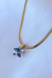 316L Çelik Gold Renk İtalyan Zincir Model Kristal Deniz Yıldız Model Kadın Kolye thumbnail 1