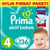 Prima Bebek Bezi Aktif Bebek 4 Beden Aylık Fırsat Paketi 136 Adet - 1