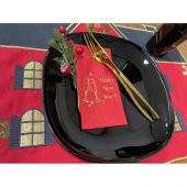 Gold Yaldızlı Kırmızı Yılbaşı Kadeh Happy New Year Peçete 16 lı thumbnail 1