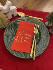 Gold Yaldızlı Kırmızı Yılbaşı Kadeh Happy New Year Peçete 16 lı thumbnail 4